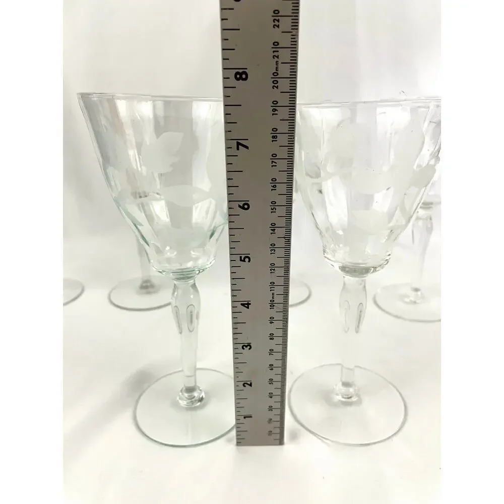 VTG Set of 6 Frosted Floral Liqueur Glasses Stemware Barware‎